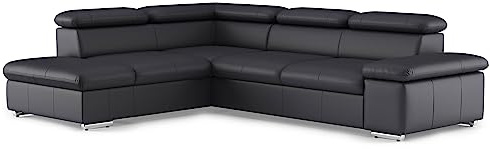 CAVADORE Valerie Canapé-lit en Cuir véritable avec méridienne/Canapé d'angle avec Fonction lit + tête de lit réglable / 272 x 73 x 226 cm/Cuir Noir