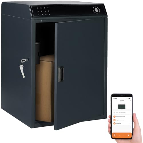 AGT Smarter Briefkasten: Smarter Paketbriefkasten aus Stahl, 46 x 72 x 50 cm, PIN, App, IP55 (Paketbox XXL, Paket-Briefkasten)