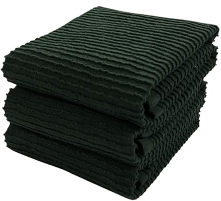 Serafina Home Dark Green Kitchen Hand Dish Towels: 100% Cotton Cloth Soft Cleaning Drying Absorbent Ribbed Terry Loop, Set of 3 Multipurpose for Everyday Use Oversized 18 x 28
