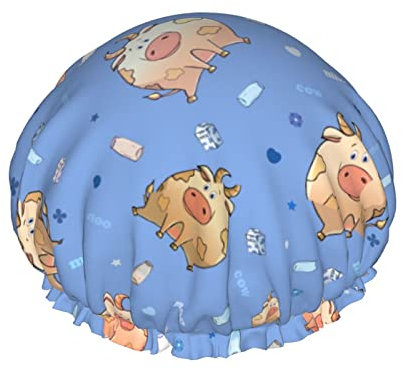 Cuffia da doccia con motivo animale al latte di mucca carina, cuffia da notte cuffia da bagno elastica impermeabile a doppio strato cuffia da bagno riutilizzabile