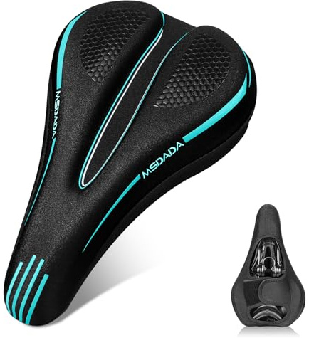 New Gel Bike Seat Cover Padded, MSDADA Soft Bike Seat Cover Cushion for Men & Women, Comfortable Bike Accessories Gel Seat Cover for Bike, Outdoor Indoor Cycling(Teal)