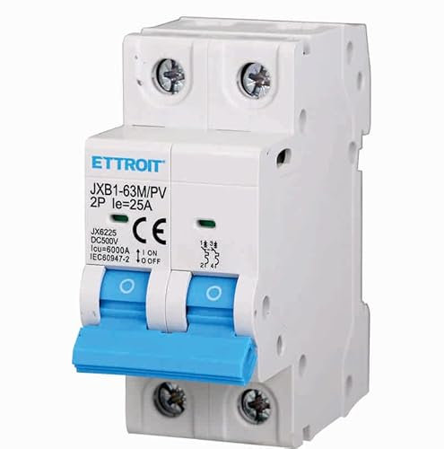 ZOREI Interruttore Magnetotermico Fotovoltaico, 2P DC 500V 6KA, Occupa 2 Moduli DIN, MCB DC 2P C25 25A