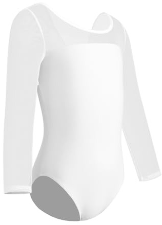 ZYXWVU Ballett Trikot Mädchen Gymnastikanzug Mädchen Ballett Body kinder 3/4 Langarm, AM3000ZX-weiß, 6-8 Jahr