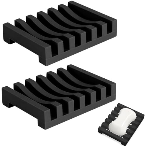 ZHjuju Jabonera de Silicona,2 Piezas Jabonera de Silicona para Baño con Tubo de Drenaje Soporte de Jabón de Silicona Diseño Antideslizante para Ducha de baño, para baño, Cocina, Contador