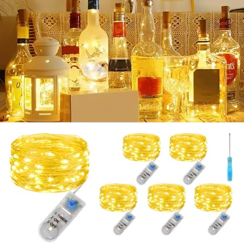AUAUY 6Pz Stringa Luci LED a Batteria con Timer, 2 metri 20 LED Rame Filo Ghirlanda Catena Luminose, Lucine LED Decorative, per Natalizi, Matrimoni, Feste di Compleanno, Decorazione da Giardino