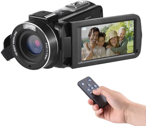 Andoer Videocamera, 1080P, 30 MP, schermo IPS da 3,0 pollici, registratore per YouTube, videocamera digitale con visione notturna a infrarossi, zoom digitale, 2 batterie, telecomando, borsa per il