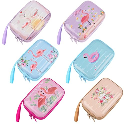 Framendino, 6 Pack Mini Tin Trinket Jewelry Organizer Decorative Boxes with Zipper Flamingo