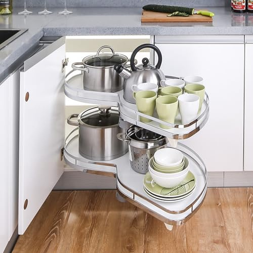 Swing Right Blind Corner Cabinet Pull Out Organizer, 2 Tier Deep Corner Kitchen Cabinet Pull Out Organizer 2 Shelf Slide Out Cabinet Kitchen Organizer Lazy Susan Organizer (30inch-Right Out)