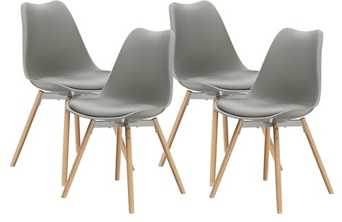 buybyroom Sedie Cucina Set da 4, Sedie Sala da Pranzo Moderne con Gambe in Legno Massello e Seduta Imbottita, Design Scandinavo Ergonomico, per Cucina, Sala Conferenze, Soggiorno e Ufficio, Grigio