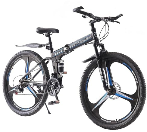 LSLIFE 27,5 Zoll Klappfahrrad 21 Geschwindigkeit Professioneller Karosserie Aluminiumrahme Doppelscheiben Bremse Vorderaufhängung Männer/Damen Mountainbike Erwachsene tragbare Offroad-Fahrrad