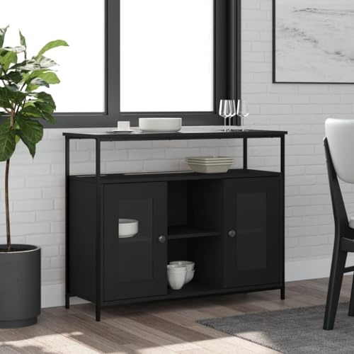 SKTQYQO Credenza Nera in Legno Multistrato 100x35x80 cm con Antine e Ripiani, Mobile per Soggiorno e Ingresso, Ampio Spazio di Archiviazione, Design Classico e Resistente, Facile