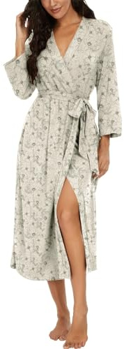 PrinStory kvinnor lång/kort badrock stickad kimono morgonrock mjuka dammorgonrockar avslappnade damer myskläder, Periwinkle aprikos – lång, M