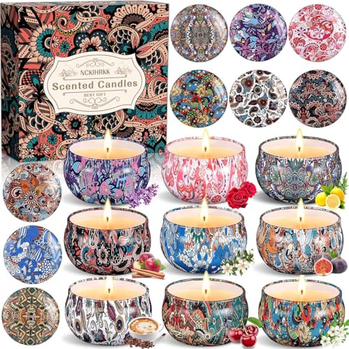 NCKIHRKK 9 Pezzi Regalo di Candele Profumate, Set di Candele Profumate Idee Regalo Donna Compleanno, Naturale Cera di Soia Candela Profumata per Maestre, Festa della Mamma, Festa di Matrimonioregalo