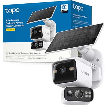 Tapo C645D KIT utomhus Wifi-kamera med solpanel, 2K dubbellins, 360° täcker 2 områden tillsammans, 10 000 mAh reservbatteri, färgmörkerseende, spårning/AI-detektering, IP65