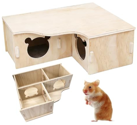 MIPIACE Maison Hamster 22.5*17.8*8cm Hamstermaison d'angle Maison en Bois pour Hamster pour Gerbils-Chinchilla-cochons d'Inde Lapins Petits Animaux Sport Jeu Repos Bien-être un Petit Animal Epanoui