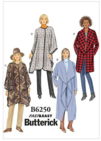 Butterick Patterns 6250 Y Sizes X-Small 4-6/Small 8-10/Medium 12-14 Misses Jacket Coat and Wrap