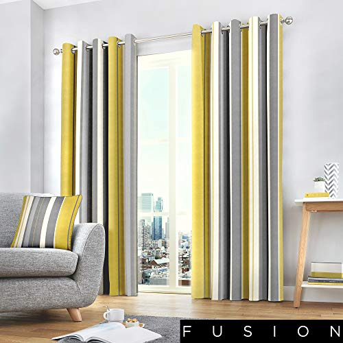 Fusion Whitworth Stripe Vorhänge mit Ösen, gestreift, 100% Baumwolle, 117 x 183 cm, 1 Paar Übergardinen, Ockerfarben, Ocker