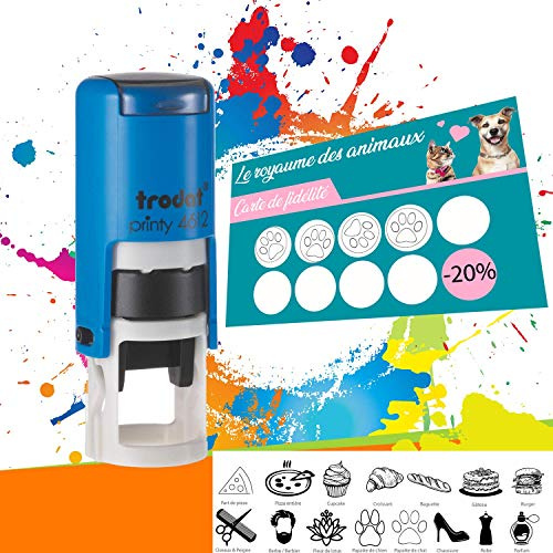 Trodat Printy 4612 - Tampon Encreur Professionnel Automatique Spécial Carte de Fidélité À Personnaliser - Empreinte 12 mm Offerte (Bleu)