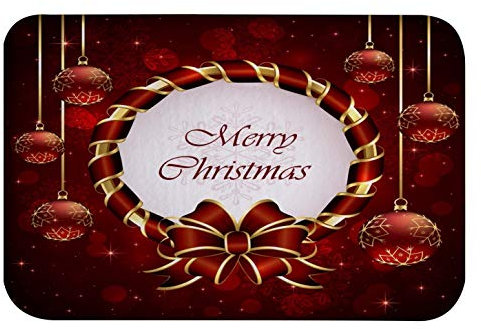 A.Monamour Badematten Badteppiche Badvorleger Dunkelroten Weihnachtskugeln Red Ribbon Bow Weihnachten Urlaub Flanell Türmatte Runner Teppiche Matte Für Badezimmer Bad Küche 40x120cm