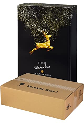 5x Versand-Set/Wein Geschenkkarton Weihnachten für 3 Flaschen + zertifizierter Versandkarton