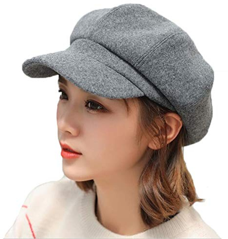 TMEOG Berretto con Visiera Donna Invernale Ottagonale - Baschi Cappello Primavera Beanie Berretti per Donne (Grigio)