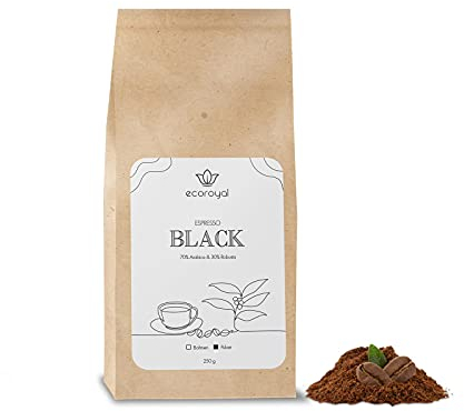 Ecoroyal Espressobohnen 250g gemahlene Kaffeebohnen I starker gemahlener Kaffee - Ideal für Siebträger und French Press (Black)