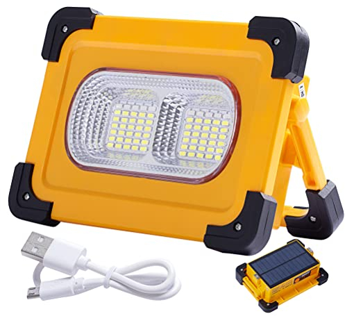 OHAYORI LED Baustrahler Akku, 80W Arbeitsleuchte 6000Mah USB Wiederaufladbare Solar Strahler, Magnetische Tragbare Campinglampe, 4 Lichtmodi IP65 Wasserdicht für Werkstatt, Bau, Reparatur, Notfall