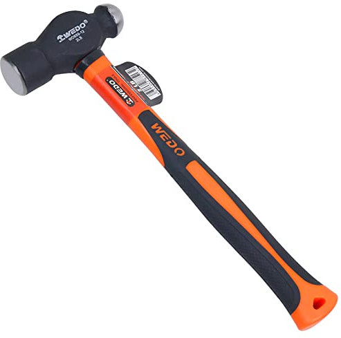 WEDO Martillo de Bola,Alto contenido de carbono,Peso de la cabeza del Martillo 900 gramos(2 libra),Con Cabeza de Acero Forjado,Largo 340mm,Con Mango de Fibra de Vidrio,Martillo de mecánico
