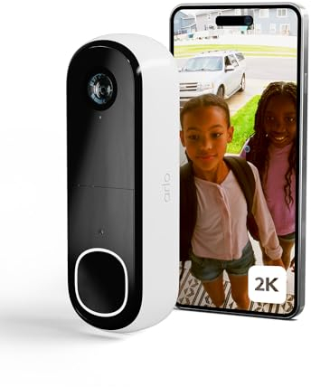 Arlo 2K Doorbell Camera Wireless, Outdoor WiFi Video Doorbell, Motion Sensor CCTV Camera Systems, 6 Month Battery Operated Security Camera, Night Vision, Free Trial of Arlo Secure, White