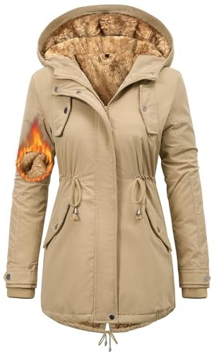 Nadeer Parka Donna Invernale Cappotti Caldo Giacca con Cappuccio Media Lugghezza Hoodies Impermeabile Cappotto Imbottito Giubbotto con Tasche(Cachi,M)