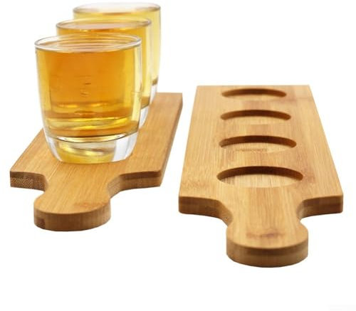 Besttoolifes Vassoio in legno per bicchieri da vino, tagliere in legno, porta birra poroso, piatto da portata per tazze da tè, design minimalista con base antiscivolo, legno naturale (4 fori)