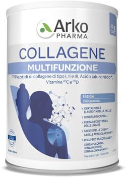 Arkopharma Collagene Multifunzione – Integratore Alimentare in Polvere con Peptidi di Collagene tipo I, II e III Acido Ialuronico, Vitamine C e D per Pelle, Articolazioni e Ossa. Confezione da 260g