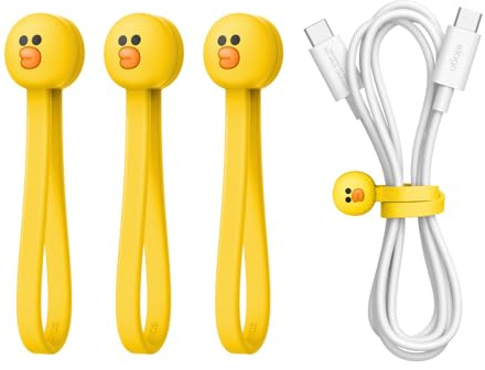 elago | Cintas Magnéticas LINE Friends, Organizador de Cables de Silicona Premium, Sujetacables Magnético Reutilizable [Merchandising Oficial] (Sally)