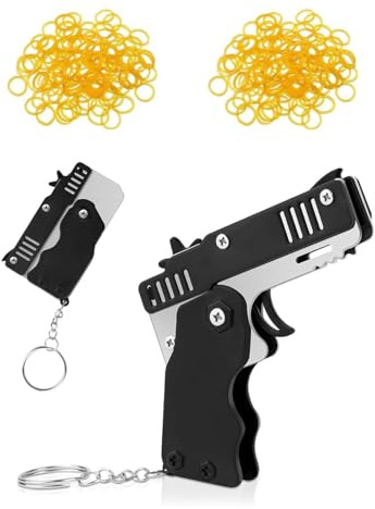 SCJJZ goma Lanzador Pistola Banda de Goma Mini Metal Plegable con Llavero