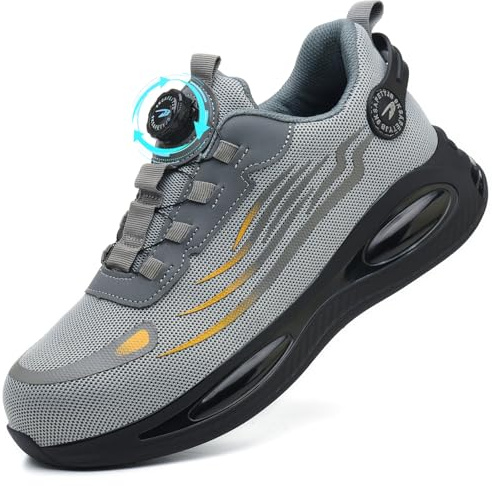 GUDECIUS Zapatos de Seguridad para Hombre Mujer Ligero Zapatillas de Seguridad Zapatillas Trabajo con Punta de Acero Calzado de Seguridad Transpirable Gris 42 EU