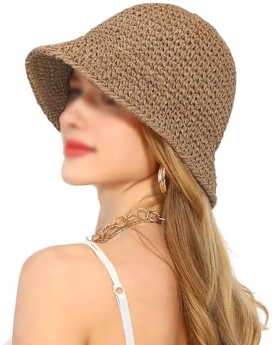 ZC8bdbd Chapeau cloche en paille pour femme - Chapeau de plage pliable - Chapeau de pêcheur