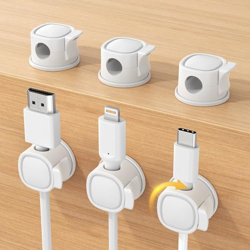 6Pack Rotatable Cord Organizer, INCHOR Cable Organizer, Spring Cable Clips With Clasp Lock, Smooth Adjustable Cord Holder for Nightstand Car Home Office (White)