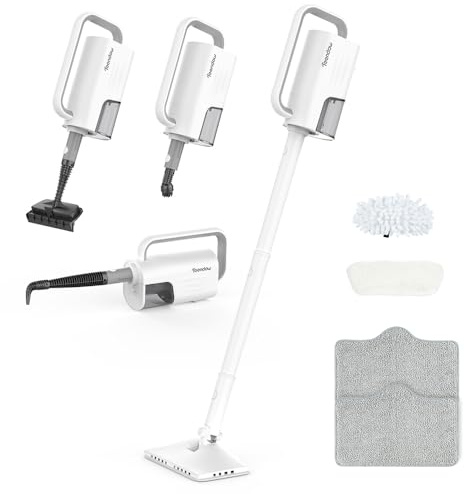 Dampfreiniger Upright, Aufheizzeit: 15 s, Handgerät mit abnehmbarem Reiniger, 2 Dampfstufen, Zubehörteile und Mikrofaserpads, Ideal für Alle Böden, Teppiche