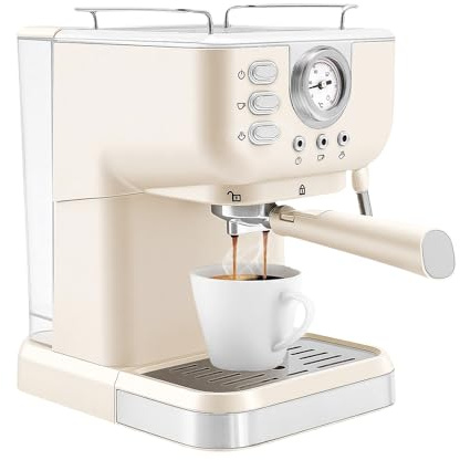 HIKUUER Macchina da caffè espresso con funzione montalatte da 20 bar, con portafiltro, serbatoio acqua da 1,5 l e cucchiaio da spremere per casa, ufficio, caffè e hotel