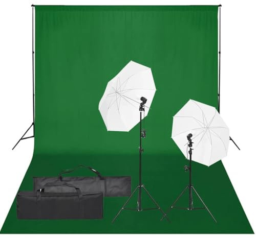 Fotostudioset med aluminiumstativ, 2 dagsljuslampor 5 500 K, 2 vita skärmar 84 cm, flexibelt bakgrundssystem 500 x 300 cm, bärkassar, perfekt för studiofotografering och videoinspelning
