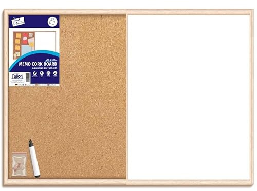 M1SS Cork Board and Dry Wipe Whiteboard Combination Notice Board, Wooden Framed Pin Board & Memo Board for Home, Office, School and Study (450 x 300 mm)