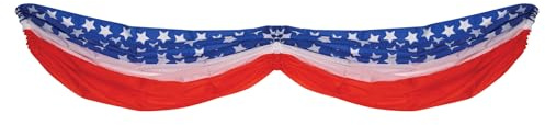 Beistle 2 Piece Stars & Stripes Fabric Bunting, Patriotic Party Decorations for 4th of July, Memorial Day, Veterans Day, American Party Supplies, 5' x 10'