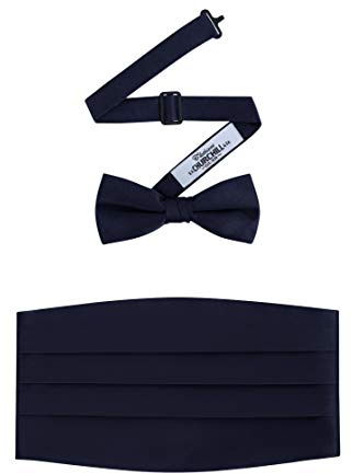 Men's Formal Satin Bowtie and Cummerbund Set - Navy, By S. H. Churchill