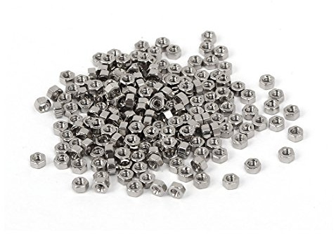 uxcell M1.4 x 1.5mm Nickel Plated Hexagon Hex Nuts Fasteners Silver Tone 200PCS