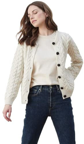 Carraig Donn 100% Supersoft Merinowolle Aran Lumber Cardigan für Damen, in Natur/Winter Rose (Natur, X-Large)