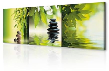 decomonkey Quadri Moderni Soggiorno su 5 Tele 90x30 cm con Cornice in Legno - Quadro Camera da Letto Zen Spa, Stampa su Tela con Pietre Giapponesi Rilassanti Eleganti