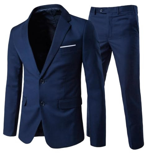 Allthemen Abito da Uomo 2 Pezzi Completo da Sposa Slim Fit a Due Bottoni Abiti da Lavoro Blazer Giacche Casual Pantaloni blu navy XXL