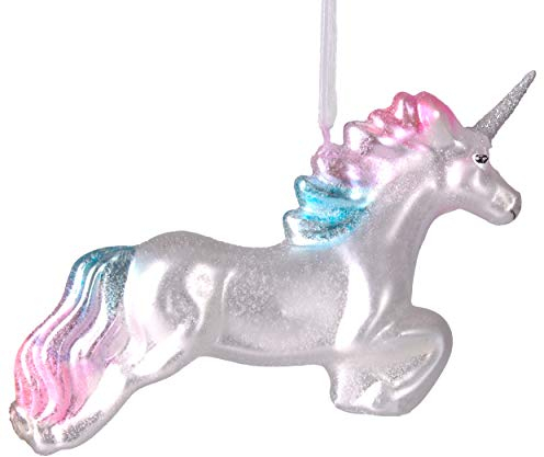 BRUBAKER Einhorn im Sprung - Handbemalte Weihnachtskugel aus Glas - Mundgeblasener Christbaumschmuck Figuren lustig Deko Anhänger Baumkugel - 13.5 cm