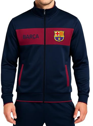 Icon Sports UEFA Champions League – Giacca ufficiale da uomo casual full zip Up Track Jacket World Soccer Club Training Top, Fc Barcelona Navy, Small