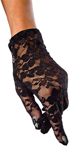 MoreChioce 1 Paar Damen Handschuhe Spitze, Hochzeitshandschuhe Kurz Spitzenhandschuhe UV Schutz Netzhandschuhe Abendhandschuhe für Hochzeit Halloween Party,Schwarz
